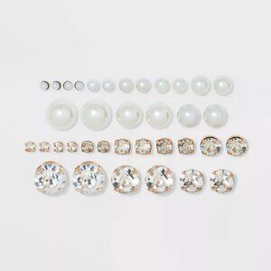 NWD! Wild Fable Pearl & Rhinestone Cubic Zirconia Stud Earring Set 18pc White